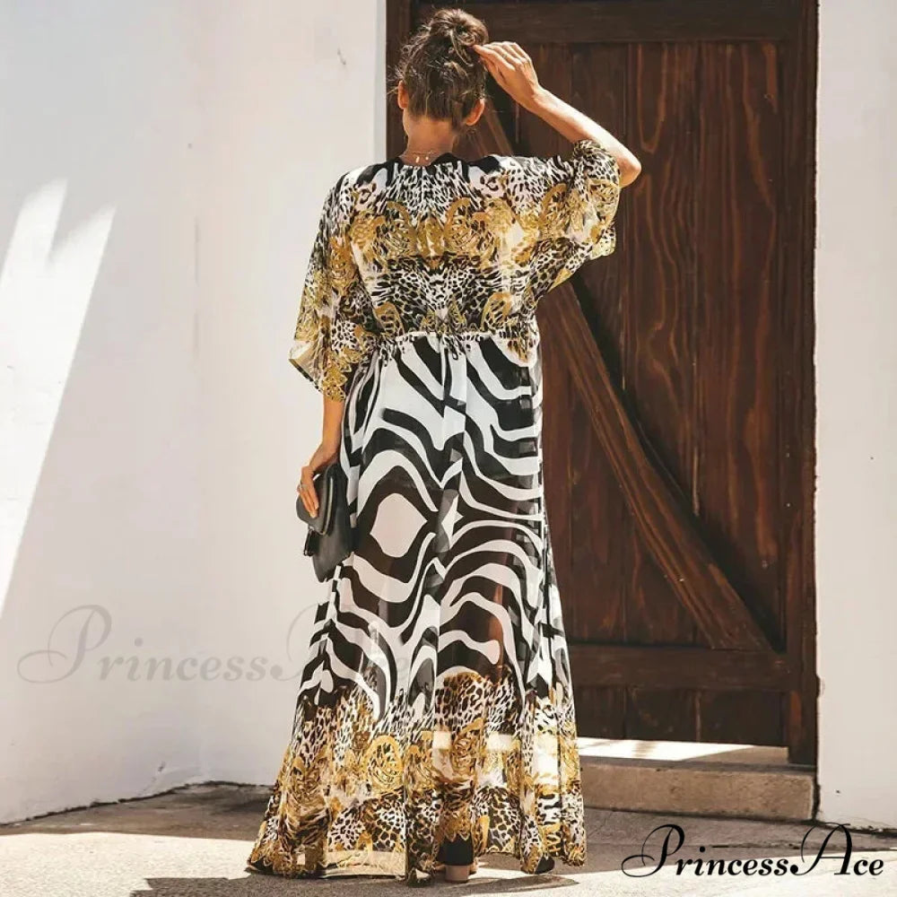 Sheer Leopard Print Kimono Bohemian Beach Cover up