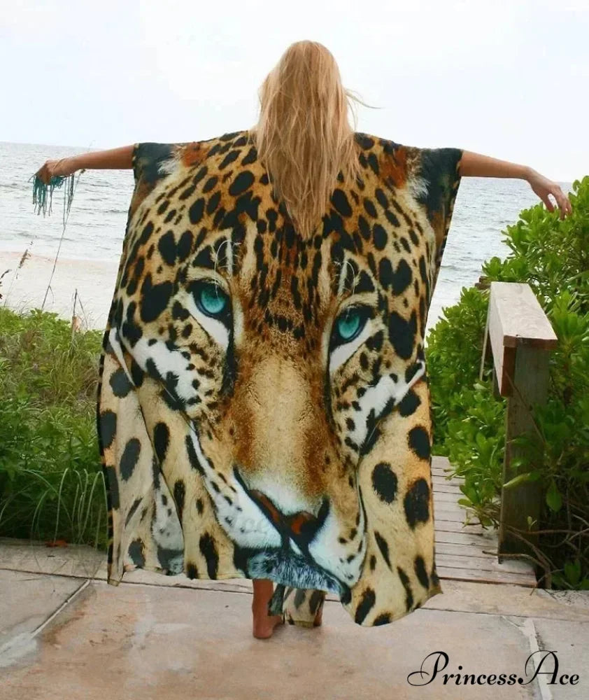 Sheer Leopard Print Kimono Bohemian Beach Cover up