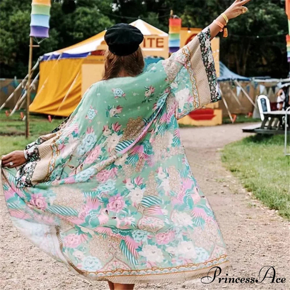 Sheer Leopard Print Kimono Bohemian Beach Cover up