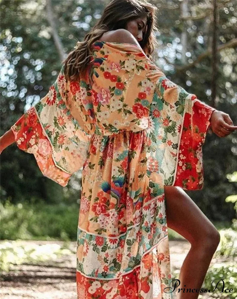 Sheer Leopard Print Kimono Bohemian Beach Cover up