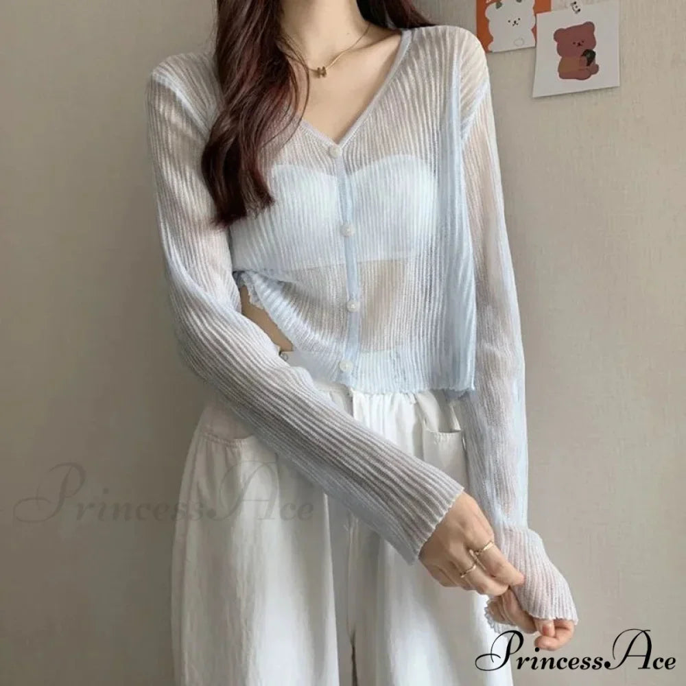 Sheer Silk Transparent Slim Pink Knitted Cardigan