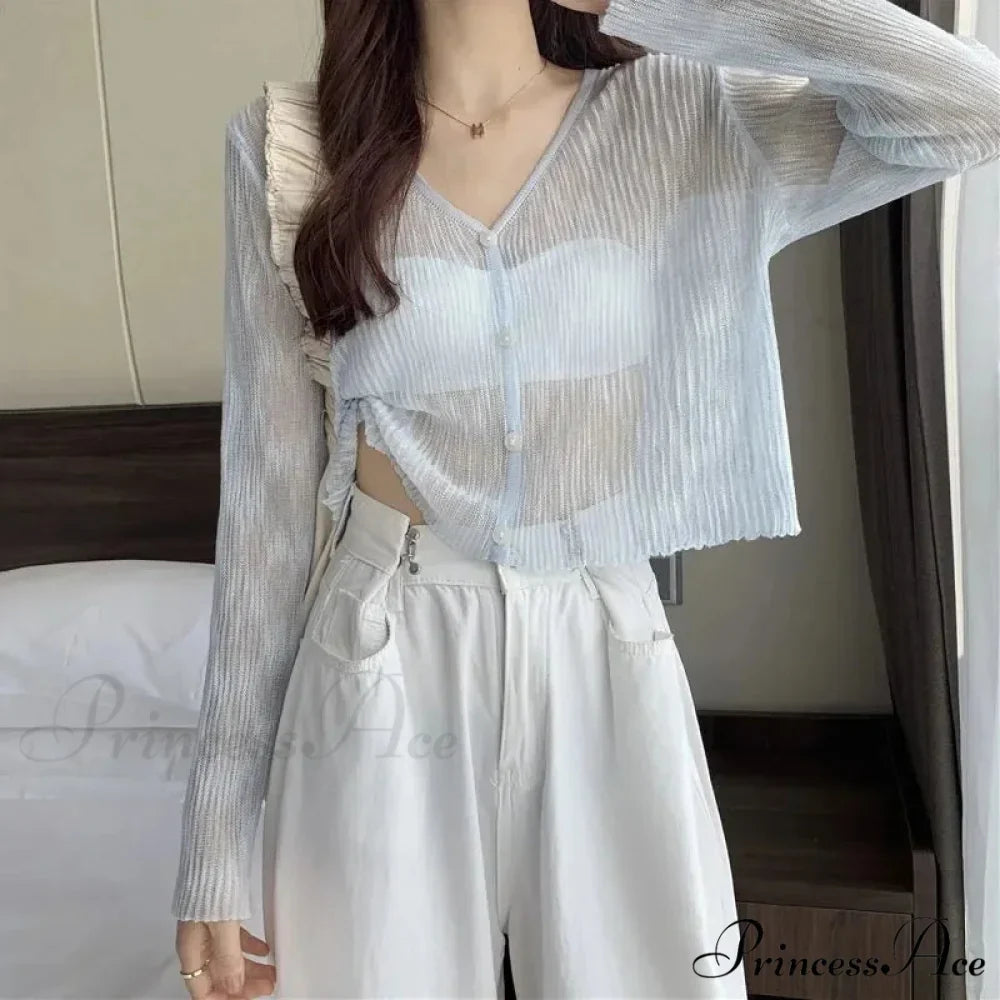 Sheer Silk Transparent Slim Pink Knitted Cardigan