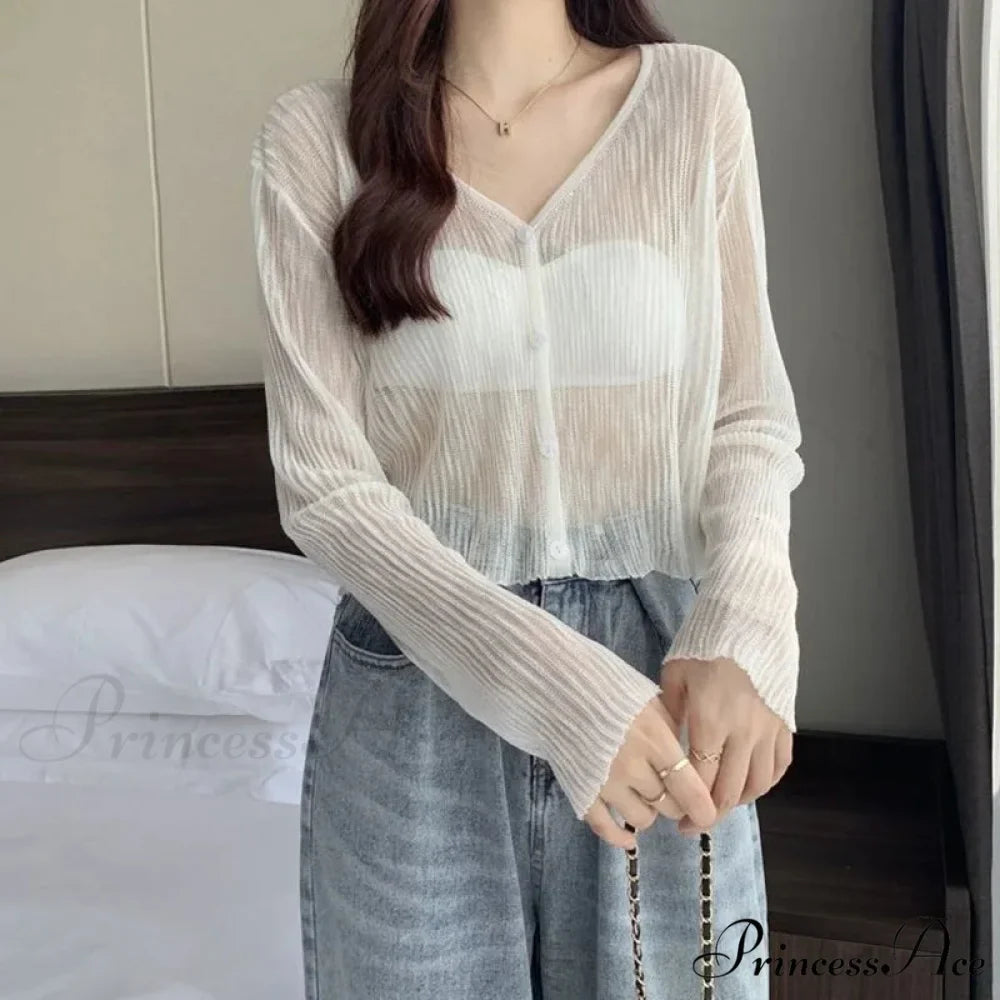 Sheer Silk Transparent Slim Pink Knitted Cardigan