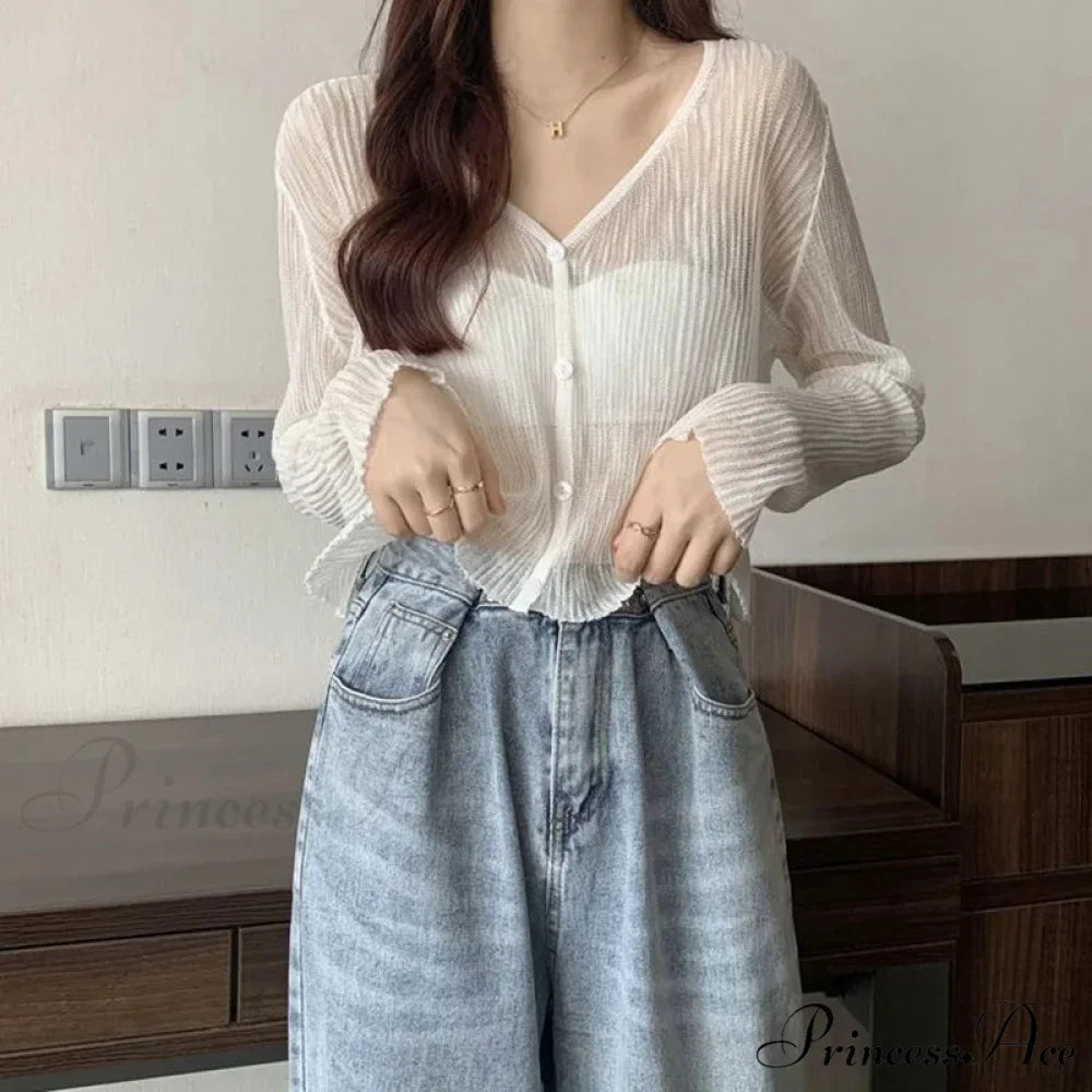 Sheer Silk Transparent Slim Pink Knitted Cardigan