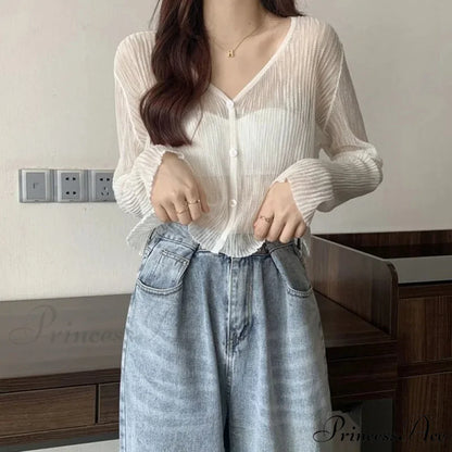 Sheer Silk Transparent Slim Pink Knitted Cardigan
