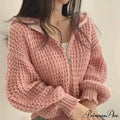Short Hooded Perforated Knit Cardigan
