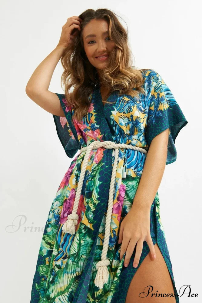 Side Division Kaftan Flower Pattern Bohemian Cover up