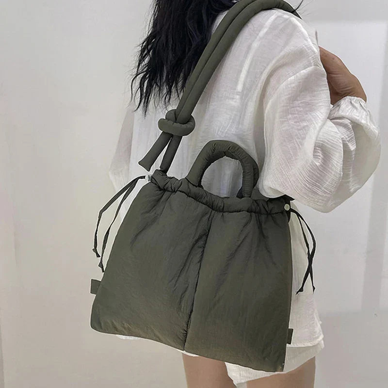 Padded Knot Strap Drawstring Shoulder Tote Bag
