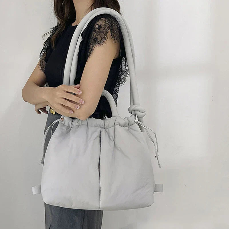 Padded Knot Strap Drawstring Shoulder Tote Bag