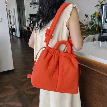 Padded Knot Strap Drawstring Shoulder Tote Bag