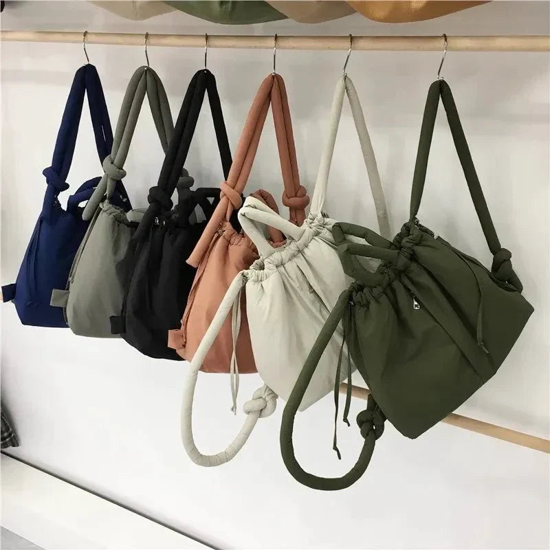 Padded Knot Strap Drawstring Shoulder Tote Bag