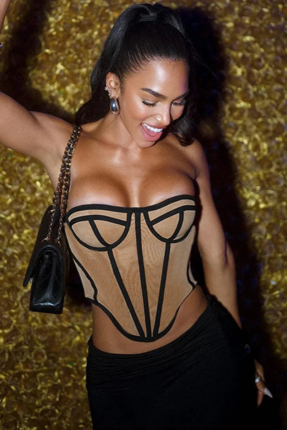 Color-block open-back bustier corset from Hicosy
