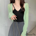 Slim Extended Sleeve Sunblock Cropped Solid Knit Cardigan