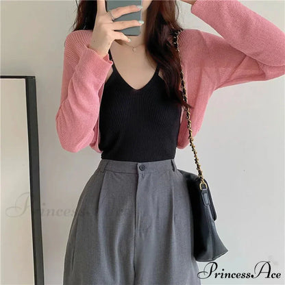 Slim Extended Sleeve Sunblock Cropped Solid Knit Cardigan