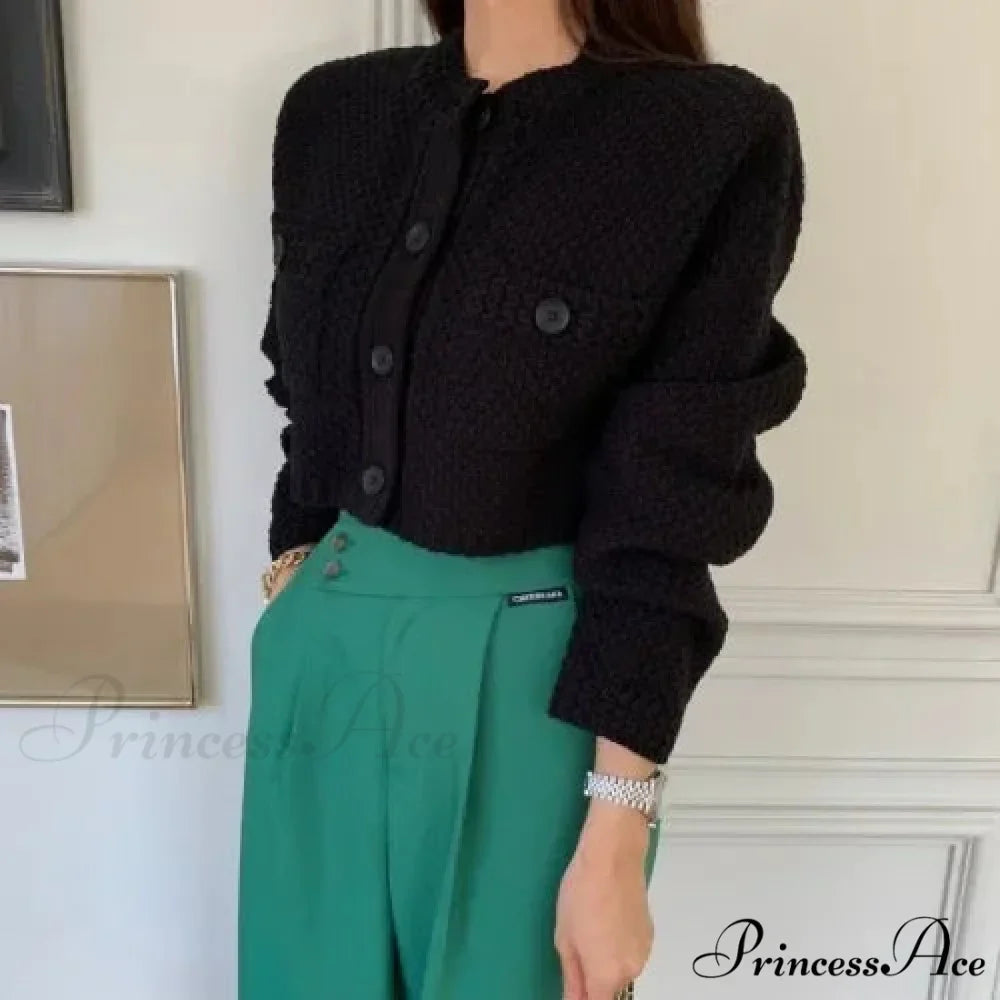 Small Cropped Solid O-Neck Knit Cardigan