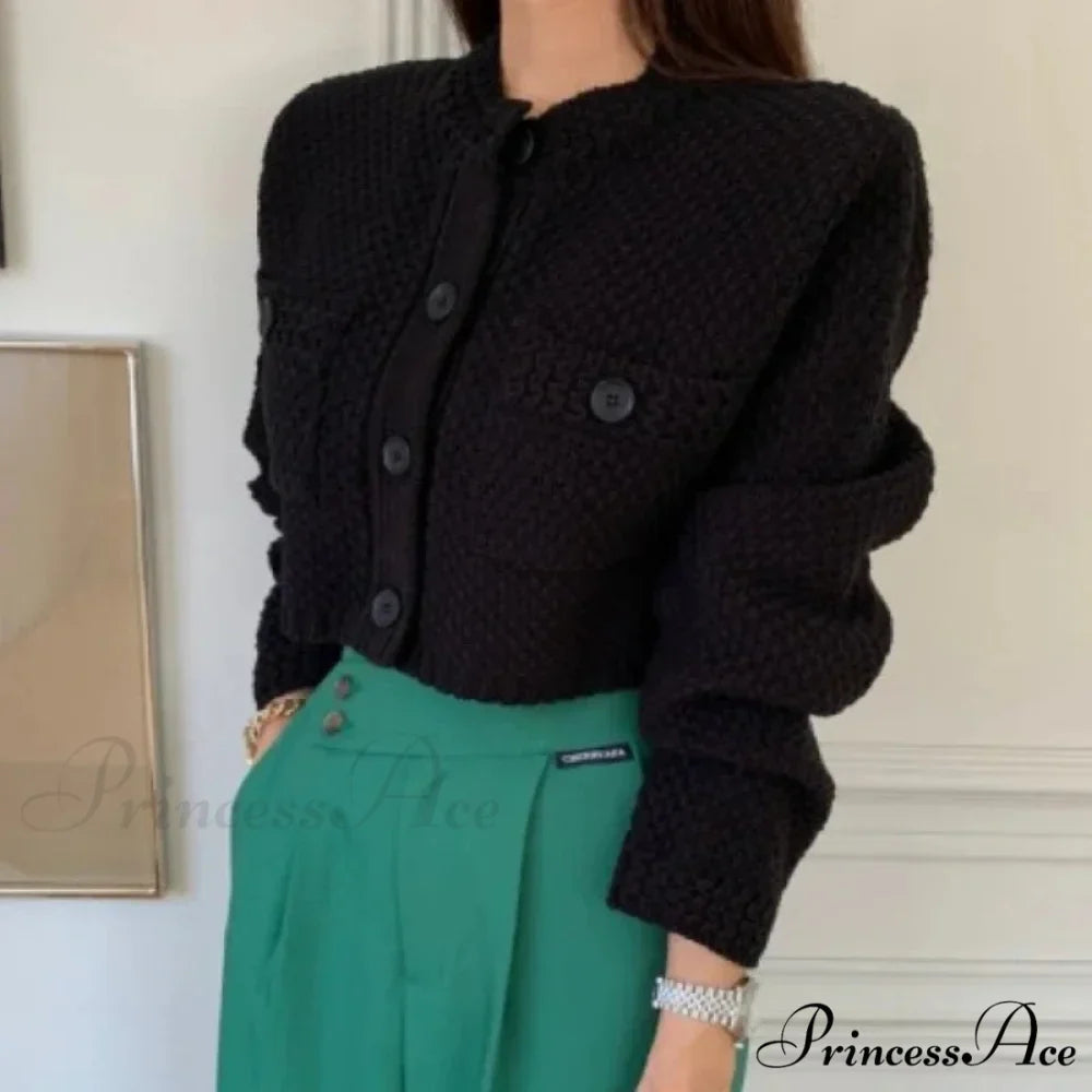 Small Cropped Solid O-Neck Knit Cardigan