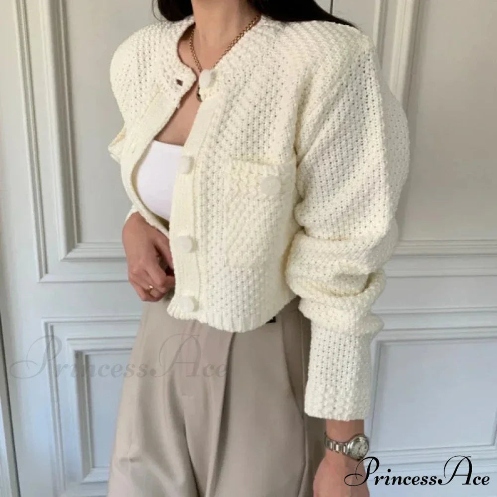 Small Cropped Solid O-Neck Knit Cardigan