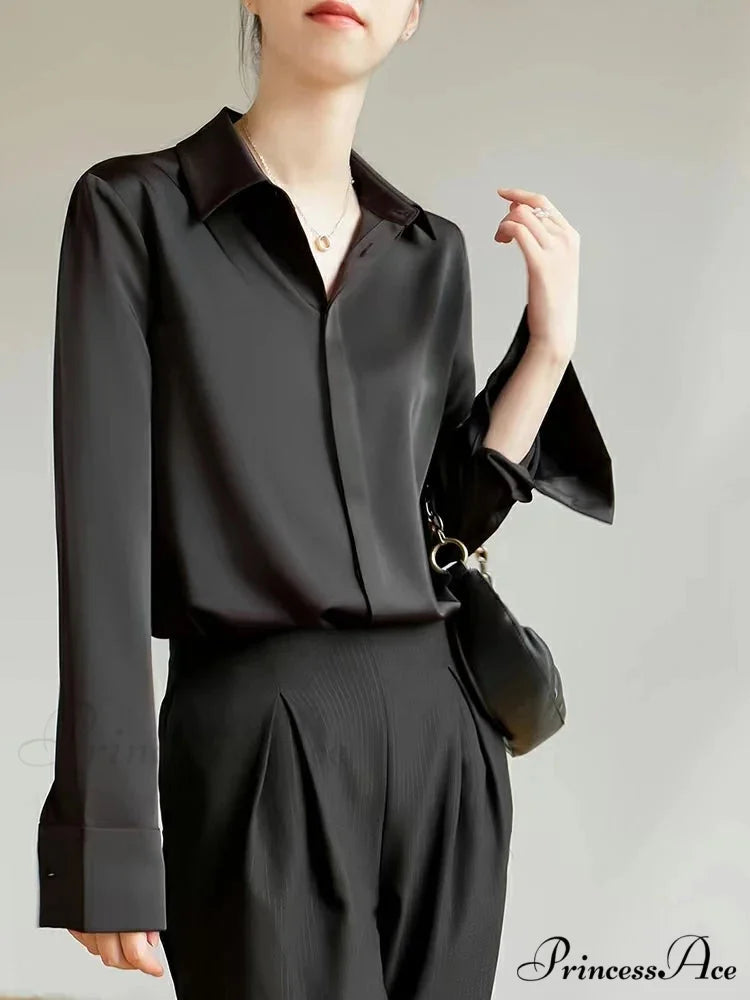 Smooth Long Sleeve French Style Office Lady Blouse