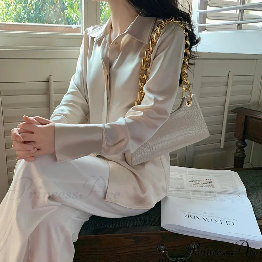 Smooth Long Sleeve French Style Office Lady Blouse