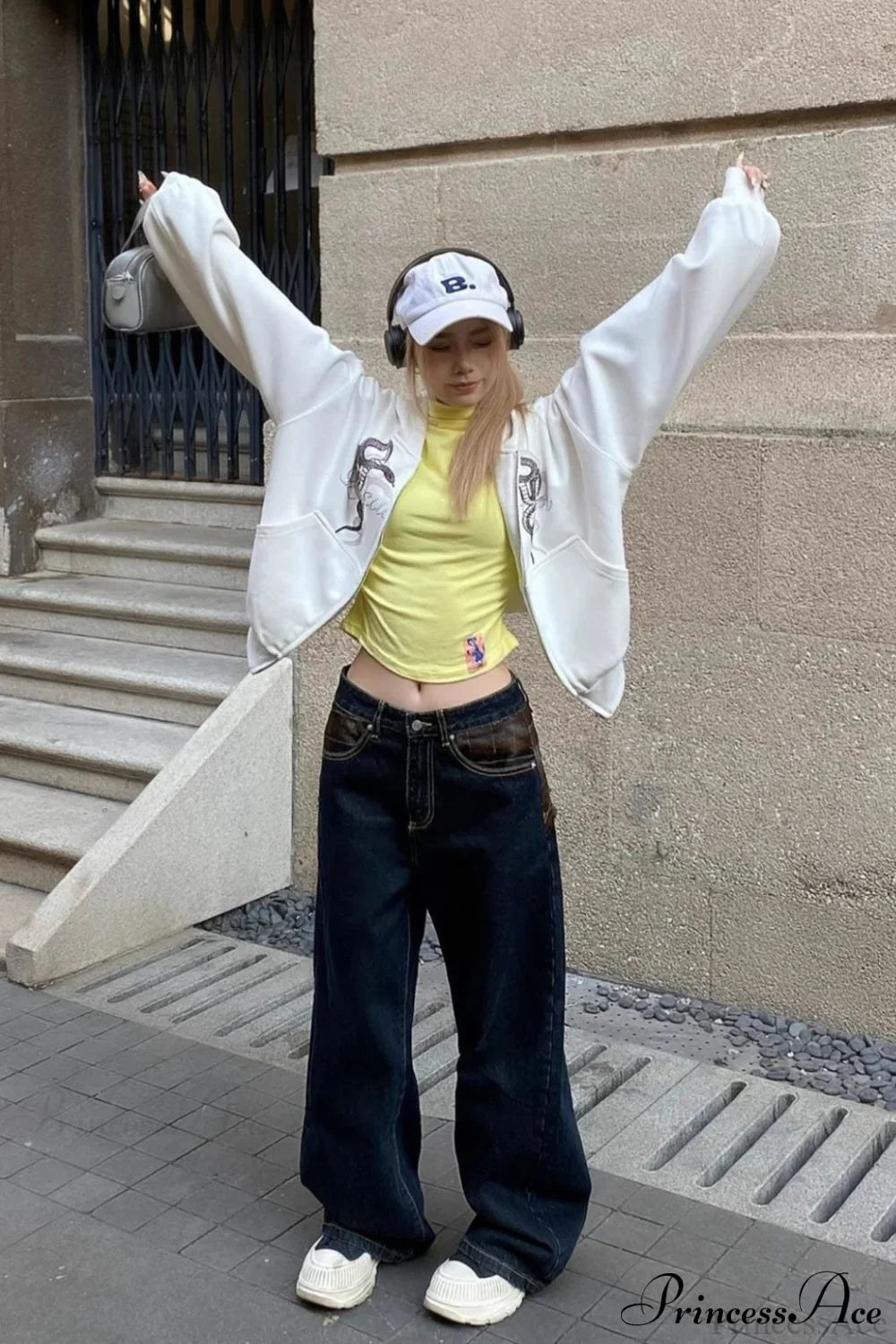 Woman wearing Snake-Print Rhinestone Crop Hoodie from Hicosy — view 6