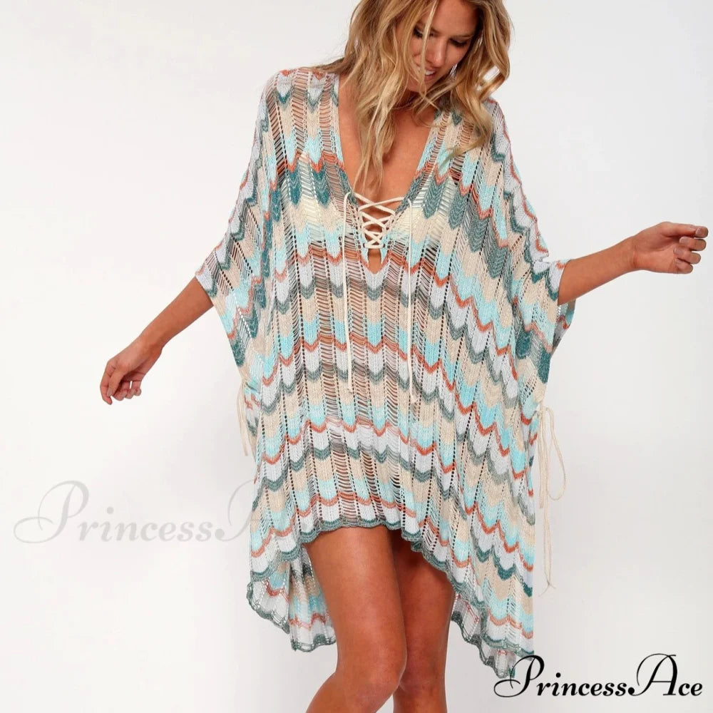 Soft Crochet Tunic Plunging Neckline Bohemian Seaside Cover up