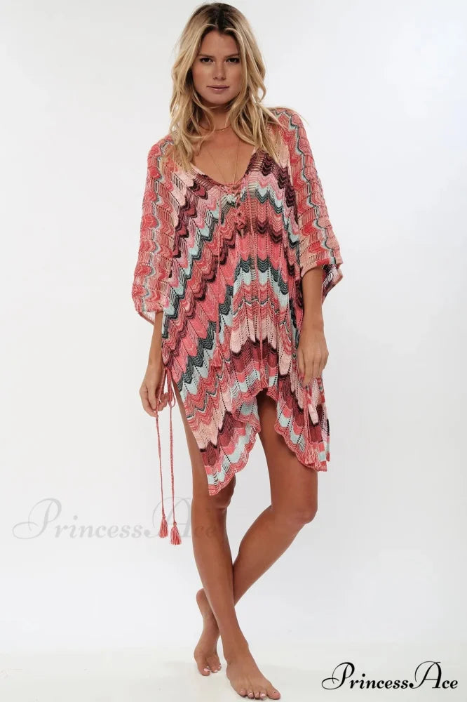 Soft Crochet Tunic Plunging Neckline Bohemian Seaside Cover up