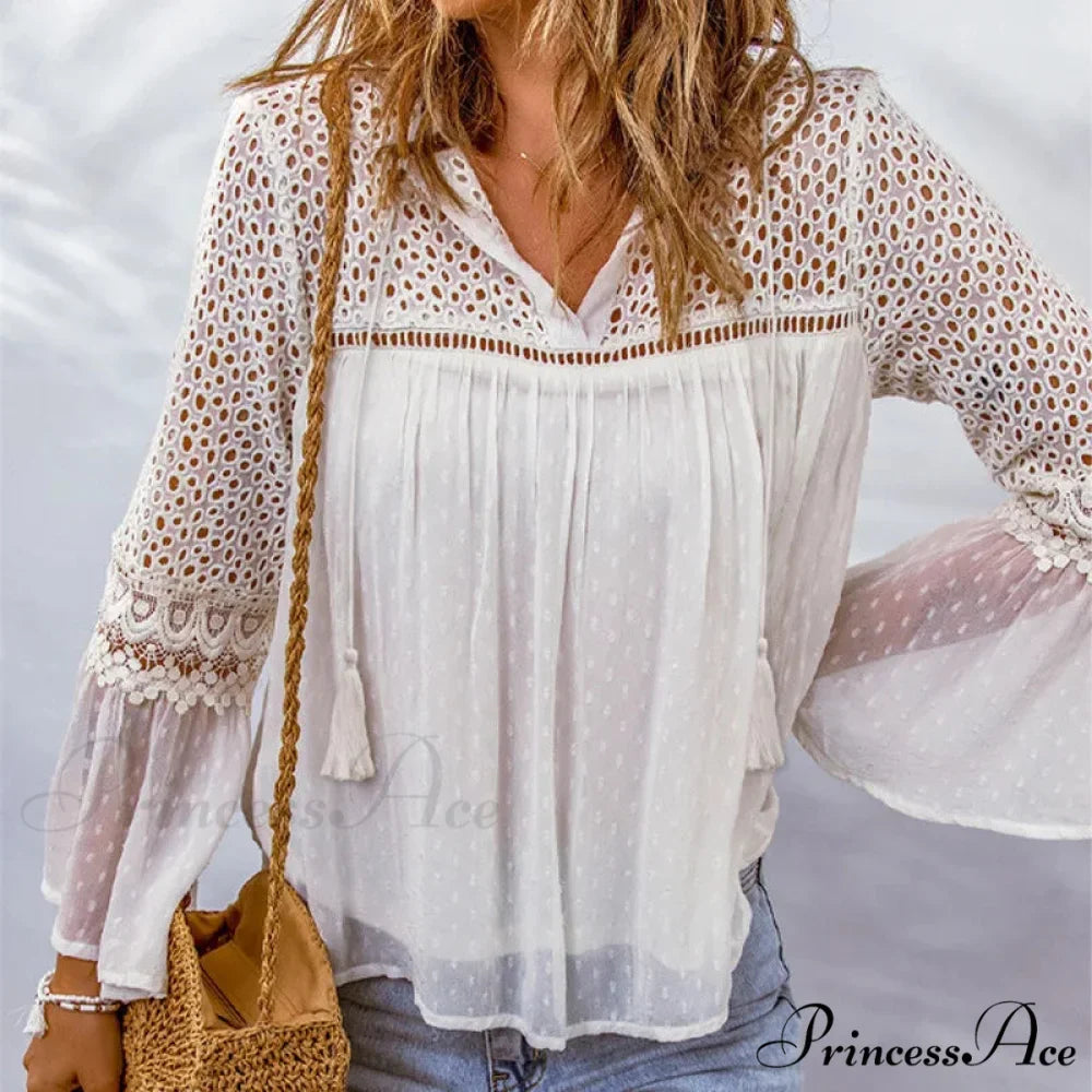 Soft Embroidery Fringe Patchwork Chiffon Bohemian Top