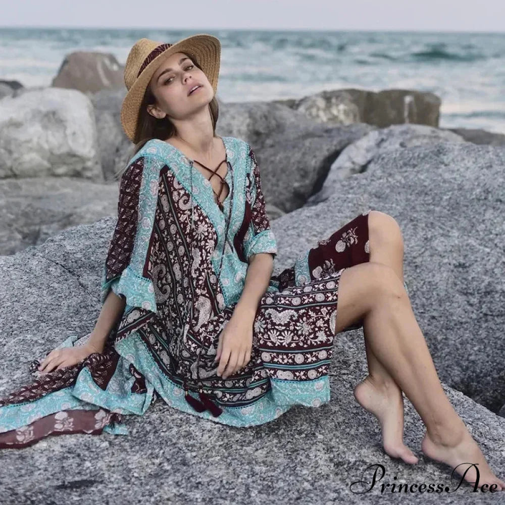 Soft Floral Pattern Loose Dress Bohemian Outerwear
