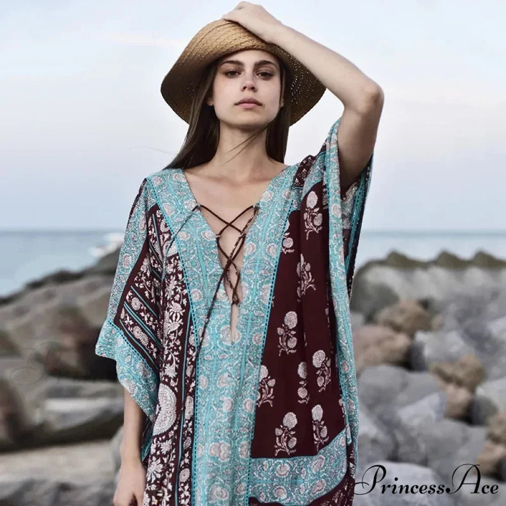 Soft Floral Pattern Loose Dress Bohemian Outerwear