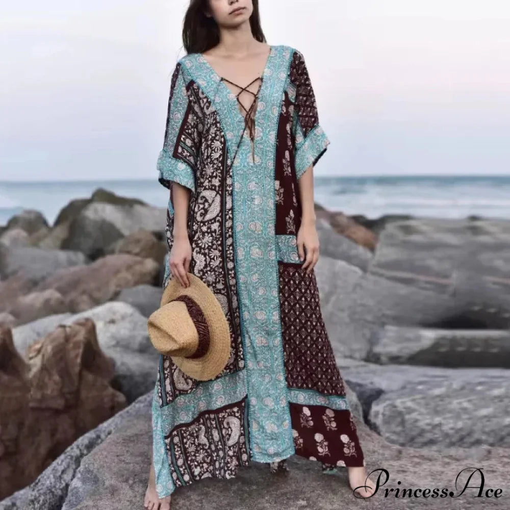Soft Floral Pattern Loose Dress Bohemian Outerwear
