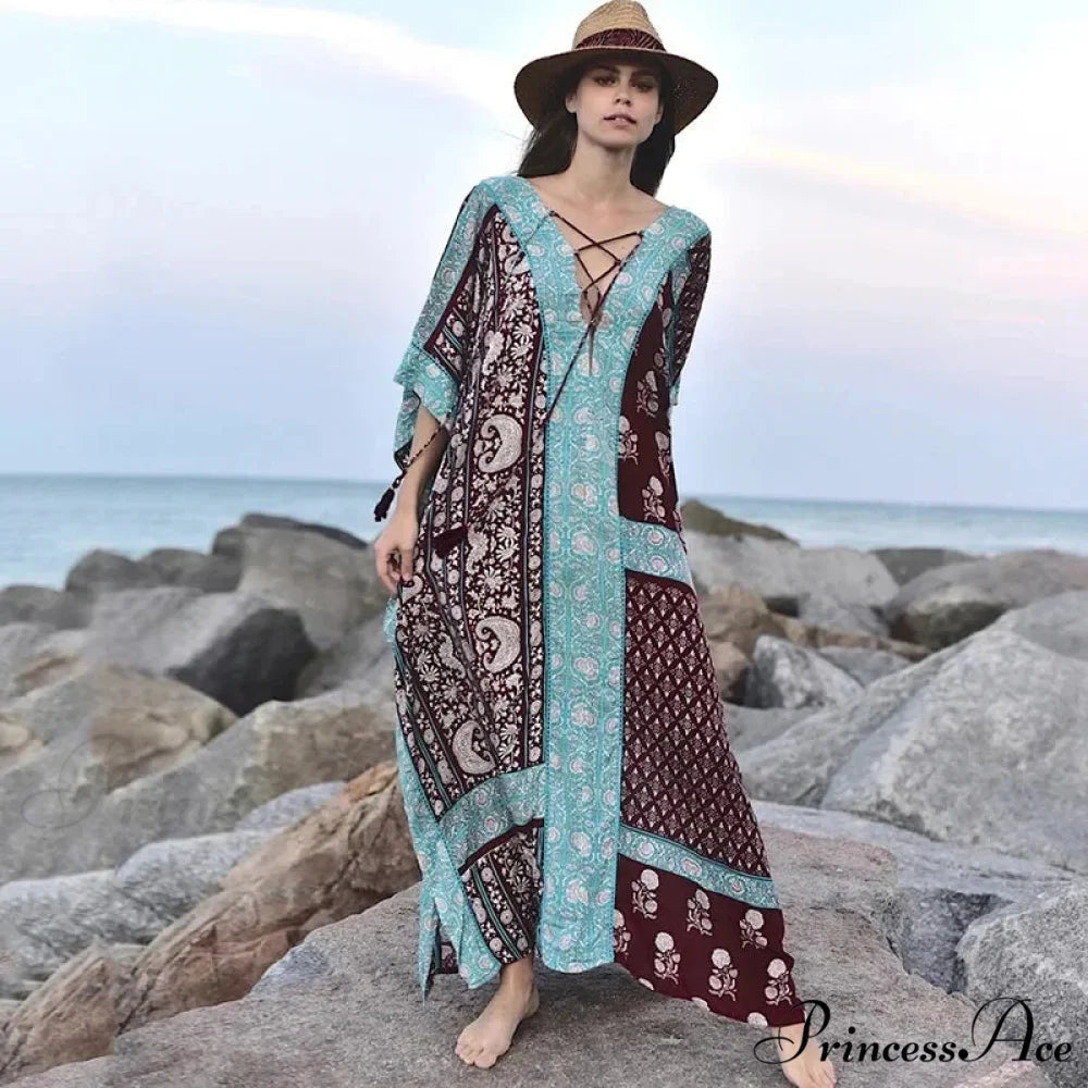 Soft Floral Pattern Loose Dress Bohemian Outerwear