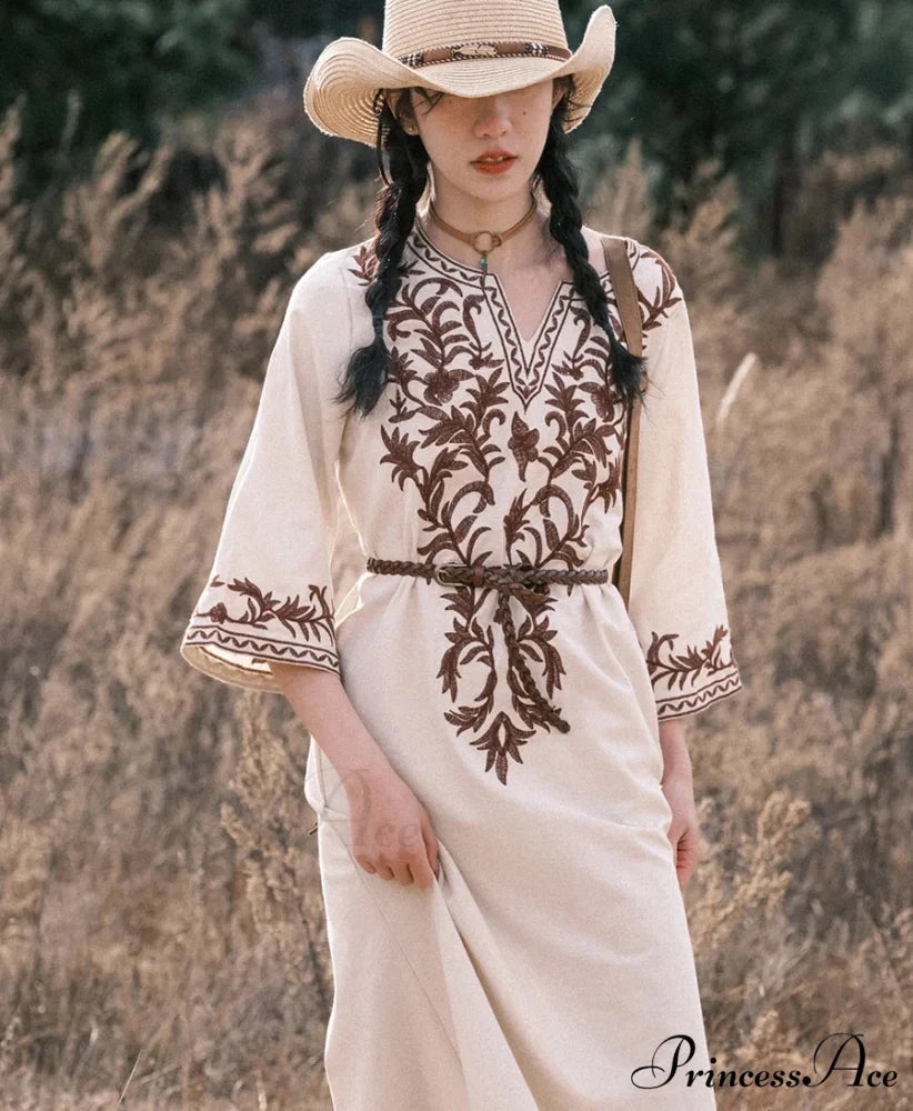 Soft Linen Flowery Bohemian Dress