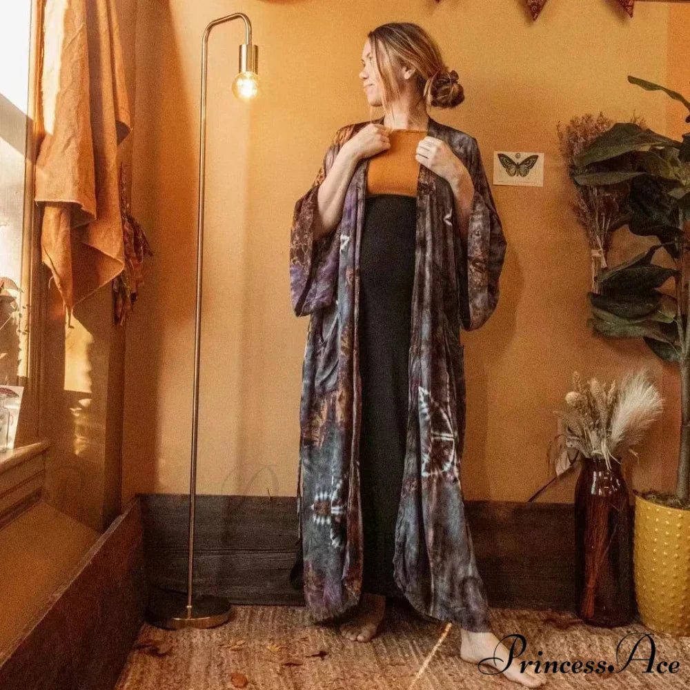 Soft Rayon Floral Patterned Bohemian Long Beach Cover up