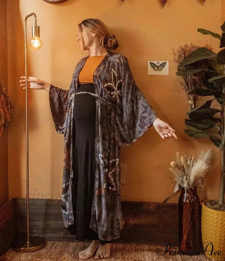 Soft Rayon Floral Patterned Bohemian Long Beach Cover up