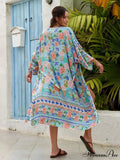 Soft Rayon Floral Patterned Long Sleeve Boho Wrap