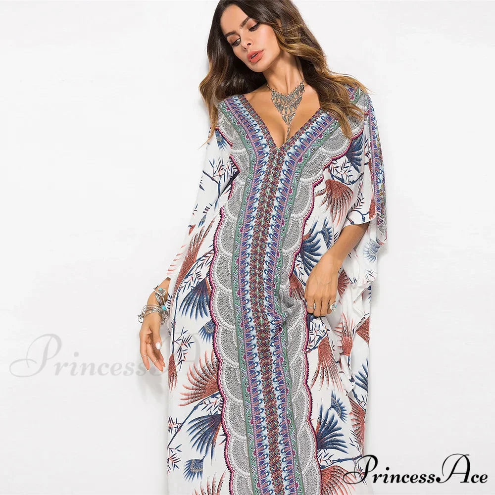 Soft Rayon Flower Print Long Bohemian Cover up