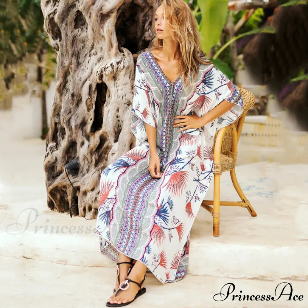 Soft Rayon Flower Print Long Bohemian Cover up