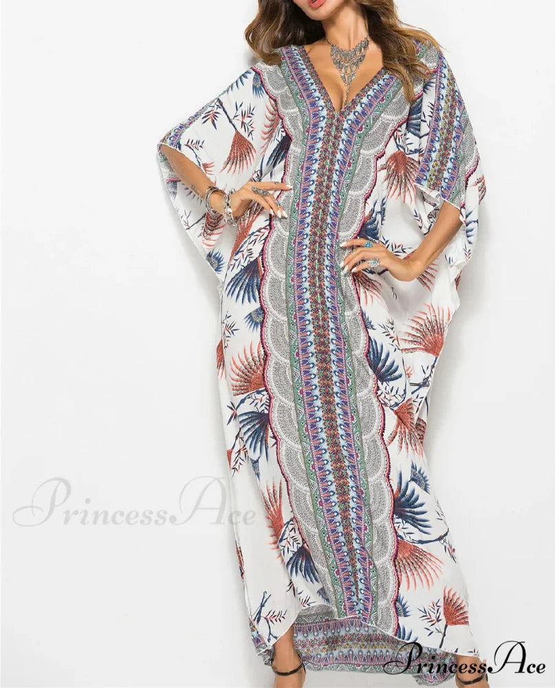 Soft Rayon Flower Print Long Bohemian Cover up