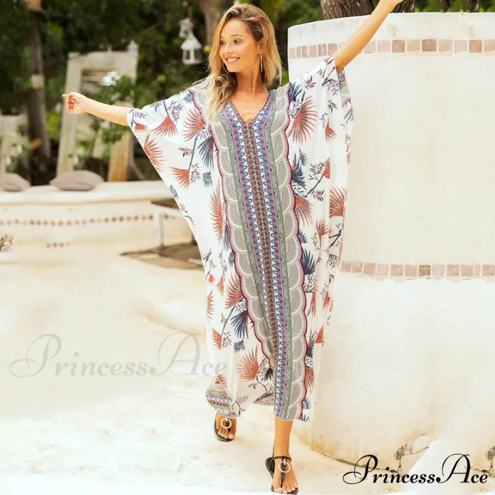 Soft Rayon Flower Print Long Bohemian Cover up