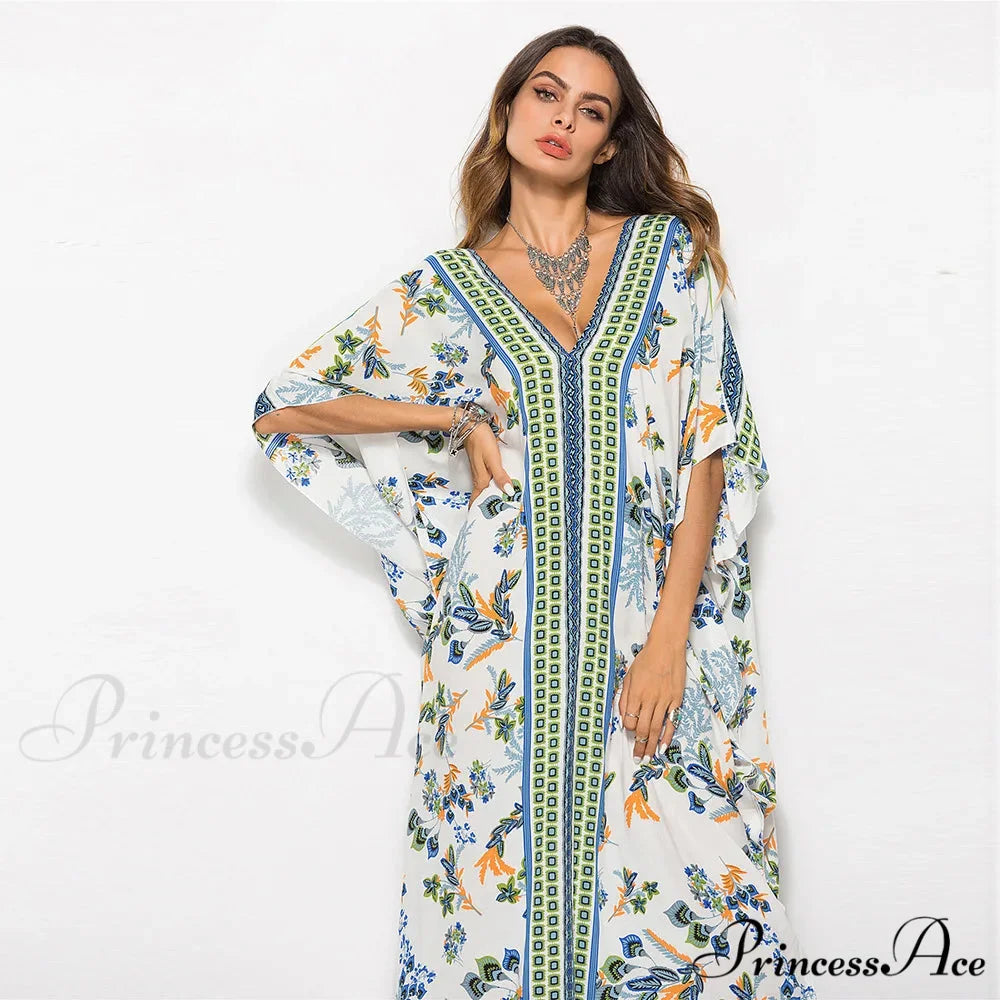 Soft Rayon Flower Print Long Bohemian Cover up