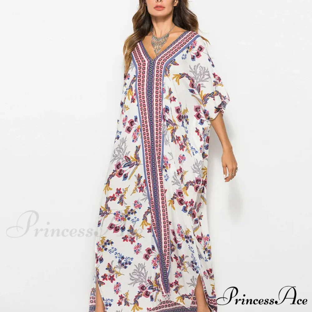 Soft Rayon Flower Print Long Bohemian Cover up