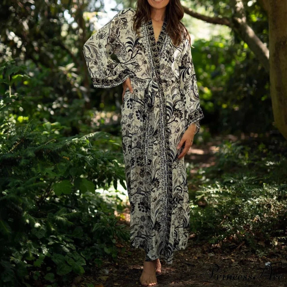 Soft Rayon Kimono Boho Seaside Cover up Roomy Dress