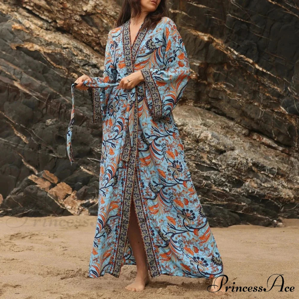 Soft Rayon Kimono Boho Seaside Cover up Roomy Dress