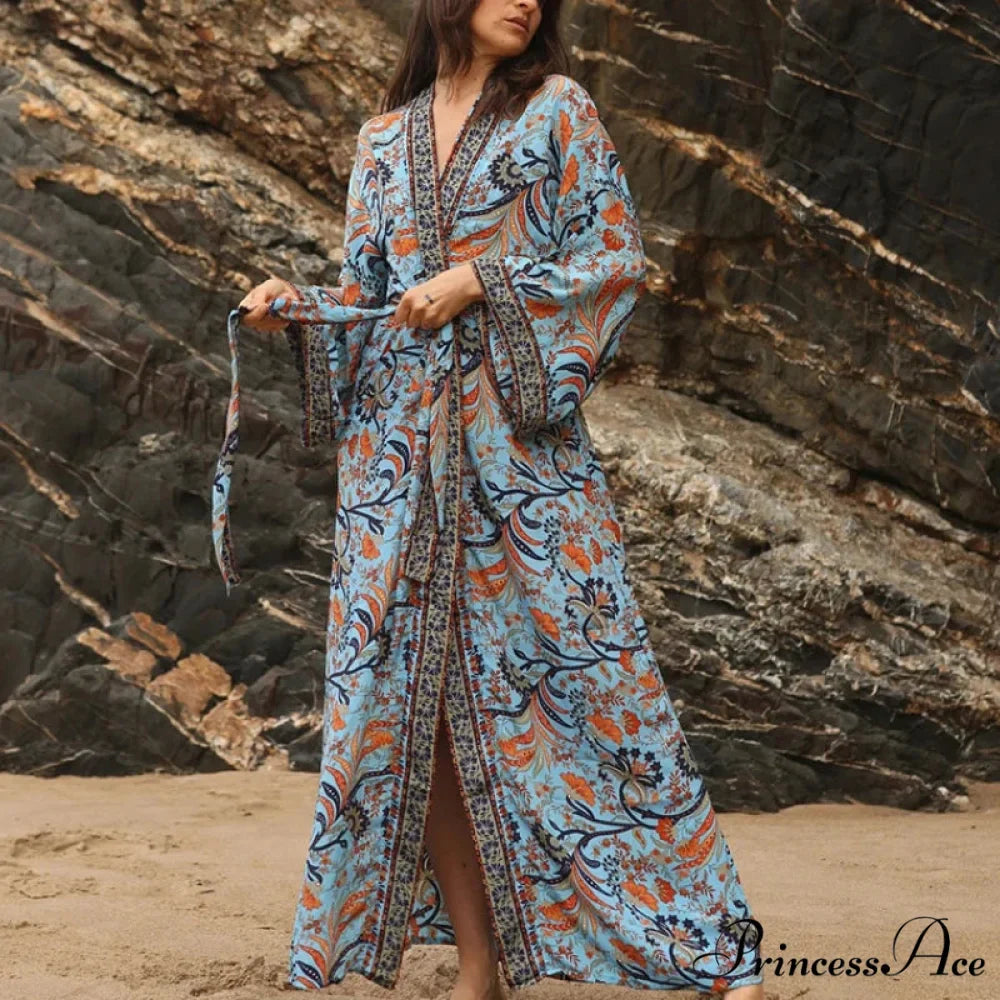 Soft Rayon Kimono Boho Seaside Cover up Roomy Dress