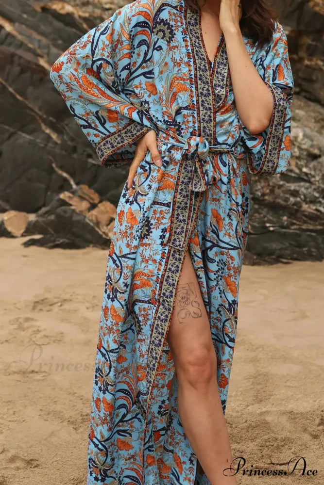 Soft Rayon Kimono Boho Seaside Cover up Roomy Dress