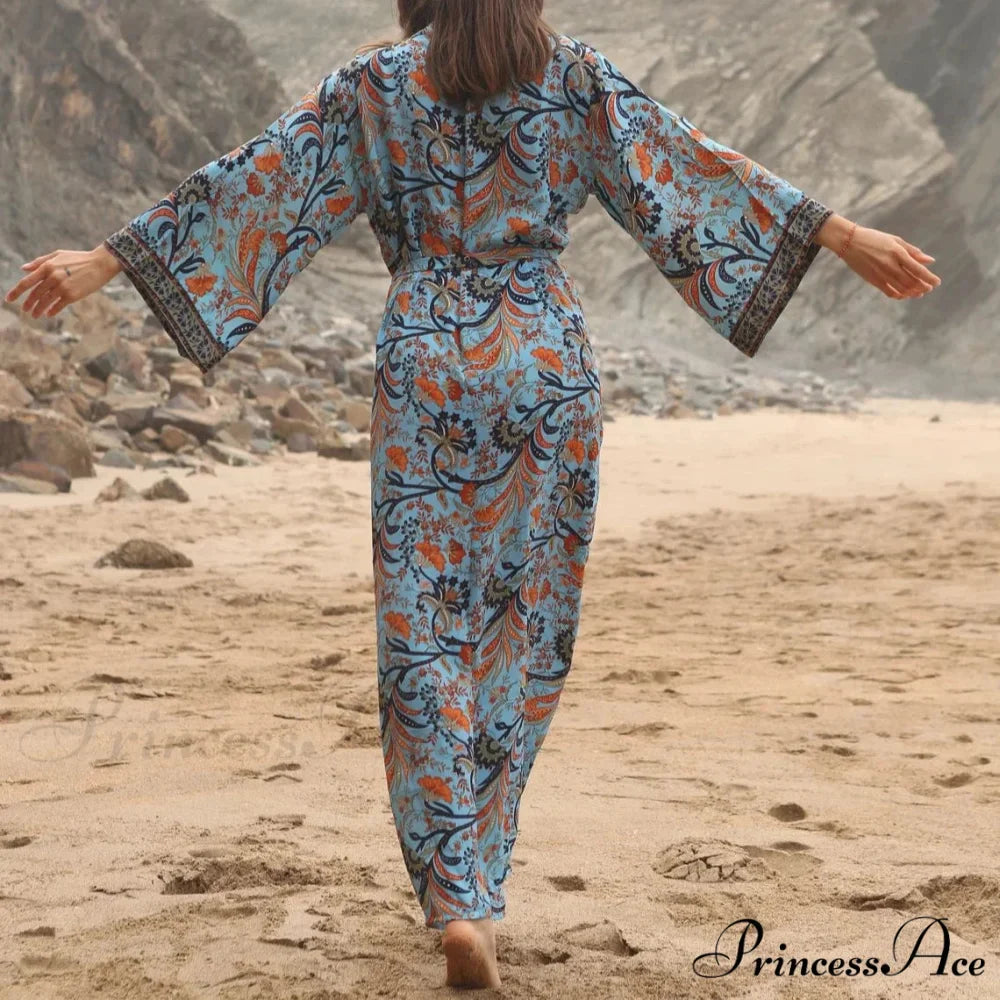 Soft Rayon Kimono Boho Seaside Cover up Roomy Dress