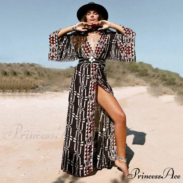 Soft Rayon Kimono Boho Swimsuit Cover up Extended Sleeve