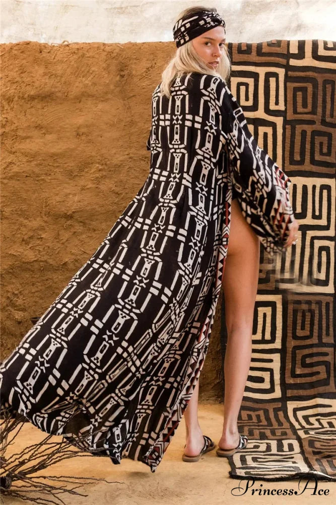 Soft Rayon Kimono Boho Swimsuit Cover up Extended Sleeve