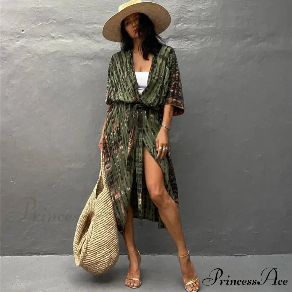 Soft Rayon Striped Pattern Cardigan Boho Beach Cover up