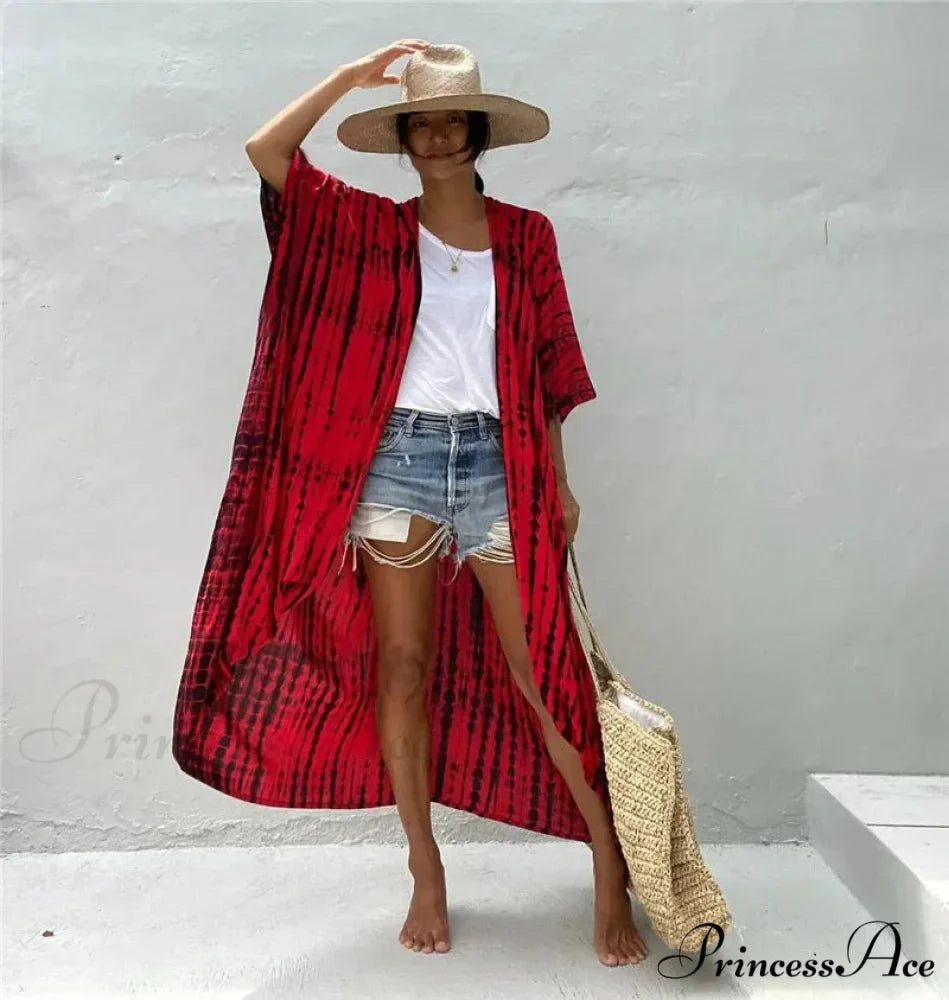 Soft Rayon Striped Pattern Cardigan Boho Beach Cover up